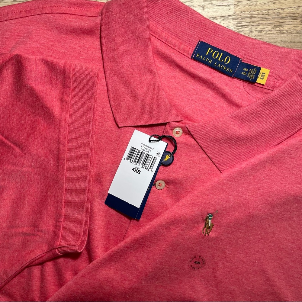 Polo Ralph Lauren Short Sleeve Polo Shirt Men 4XB Flesh Pony Red Preppy Comfort‎